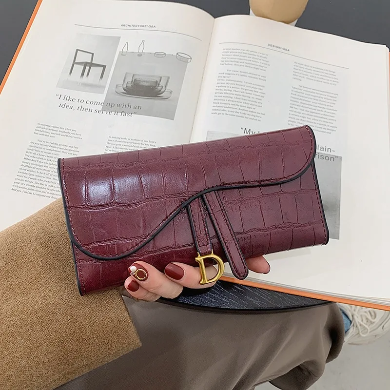 Women Wallets Long Simple Tide Buckle Folding Stone Grain Multi-card Card Bag Short Small Wallet Change Clip |