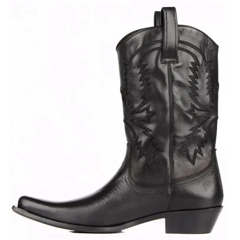 Мужские ковбойские ботинки черного цвета Ковбойские до середины икры из