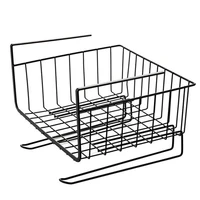 storage shelf under cabinet metal wire basket organizer fit dual hooks for kitchen pantry desk bookshelf