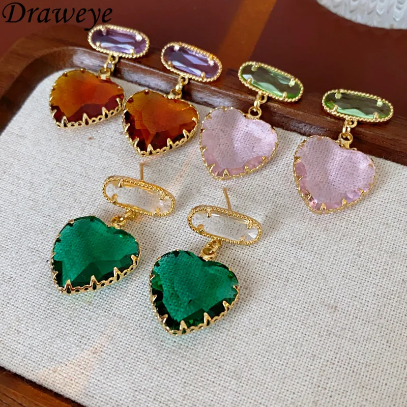 Женские винтажные серьги Draweye в форме сердца инкрустированные цирконом