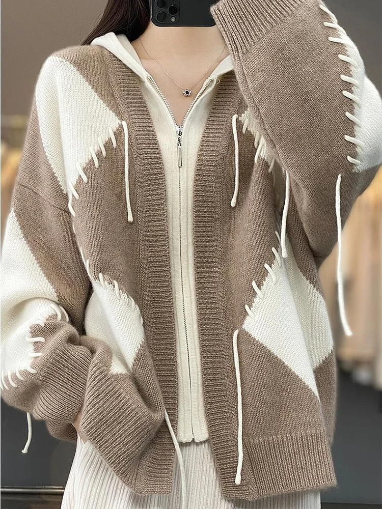 Флисовый кардиган с капюшоном в стиле ретро женский осенний новый свободный