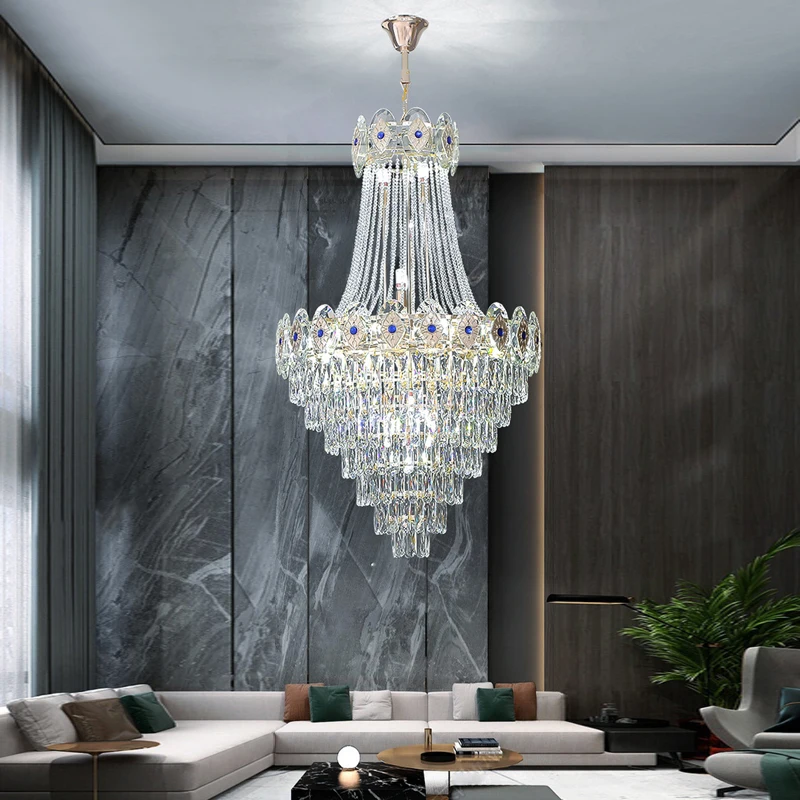 

Three Color Dimmable LED Luxury Gold Round Pendant Light Modern Suspension Sapphire Crystal Lustre Hanging Lamp Home Decor