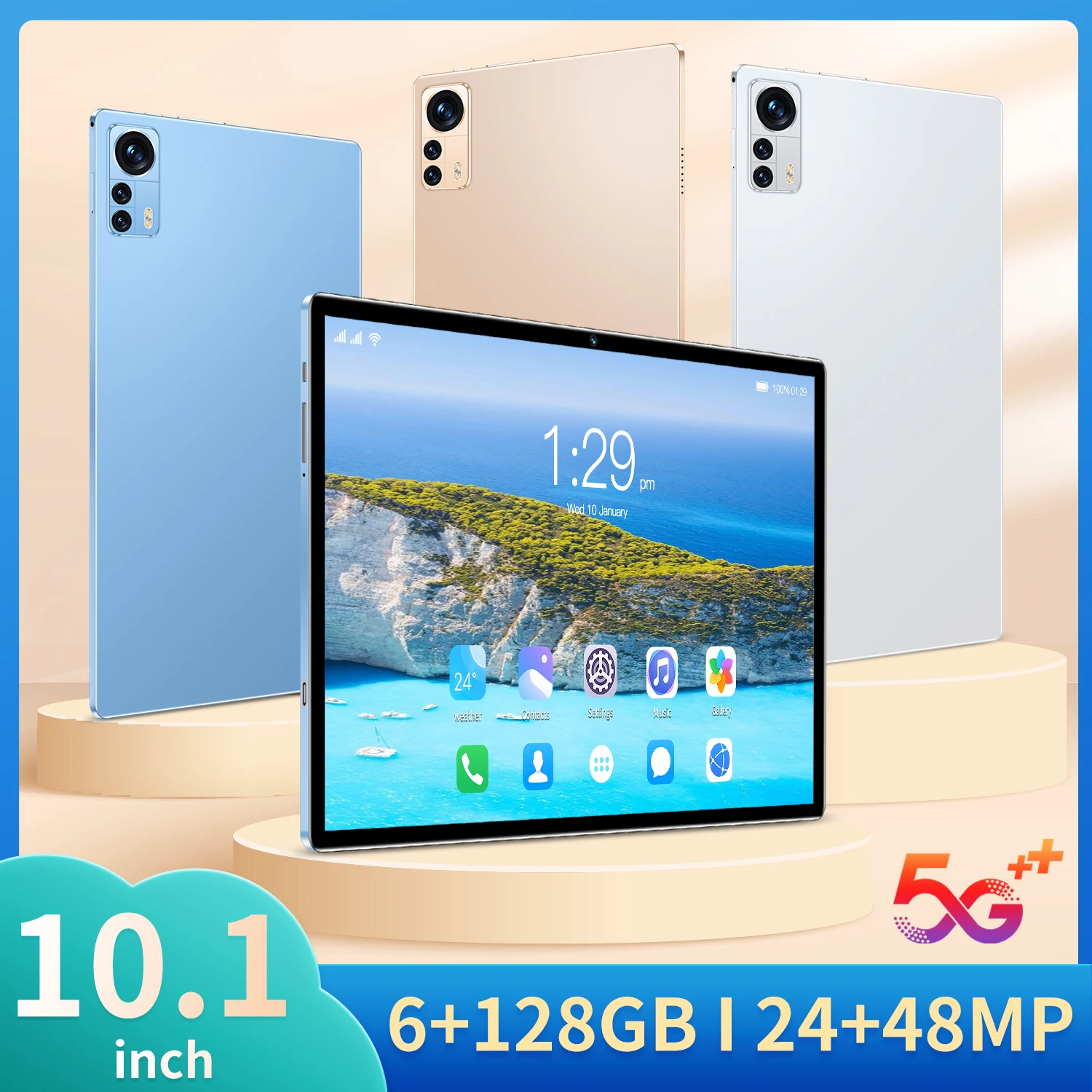 

New 10.1-inch 5G tablet Android 10.0 eight core mobile phone calls Google Play 6GB RAM 128GB ROM tablet PC WiFi Bluetooth Type-C