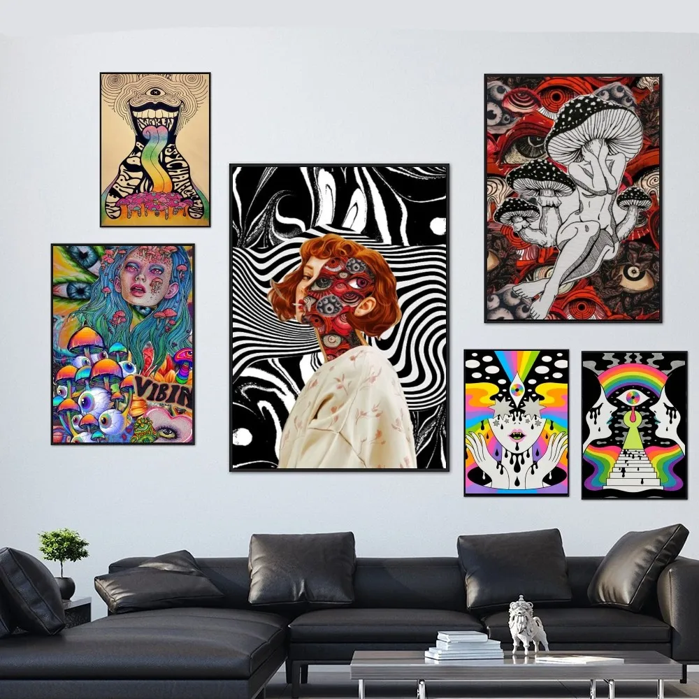 

Trippy Skeleton Abstract Psychedelic Mushroom Poster Paper Print Home Living Room Bedroom Entrance Bar Art Painting Decoration
