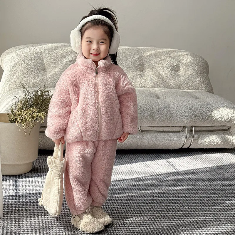 

Autumn Winter Children Clothing Sets Baby Girls Coats Pants 2 Pcs Suit Boys Casual Tracksuits Warm Plush Kids Clothes Outfits