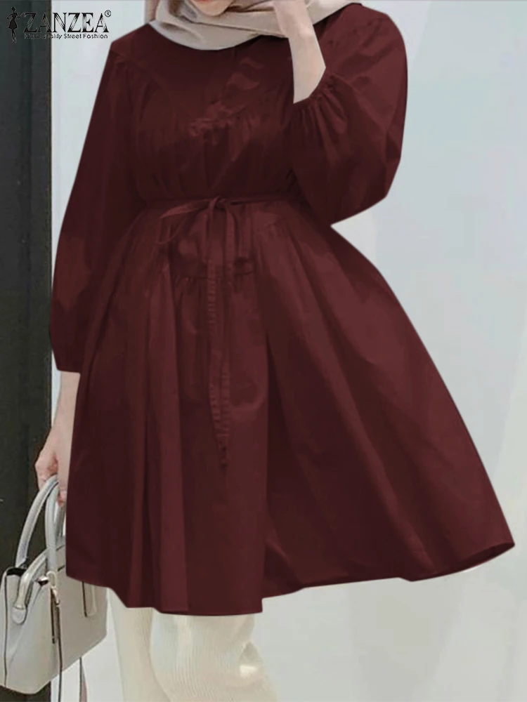 

Full Sleeve O-Neck Islam Clothing Robe ZANZEA Muslim Women Solid Color Blouse Femme Elegant Casual Holiday Kaftan Abayas Tops