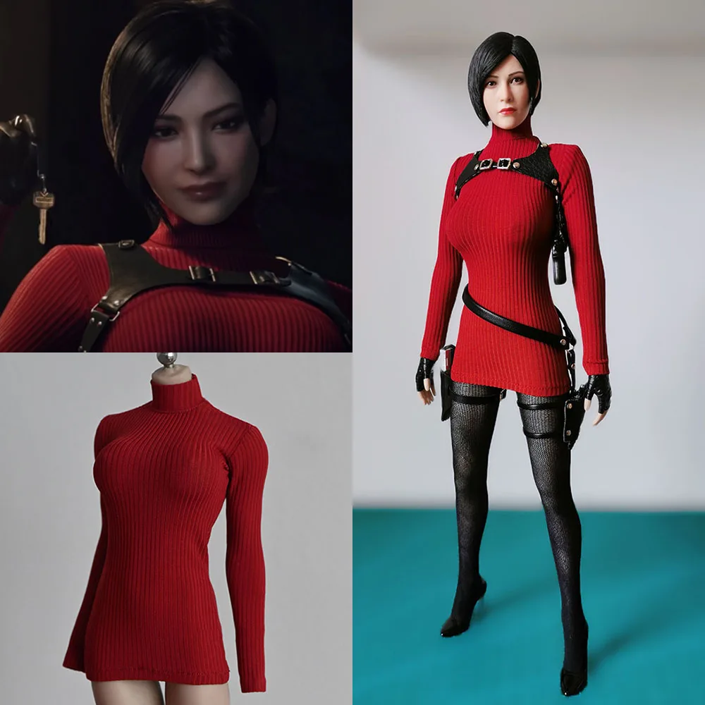 

Red Color 1/6 Sexy Women's Turtleneck Knitting Sweater Long Sleeve Knit Bottoming Shoulder Strap For 12'' Ada Wong Action Figure