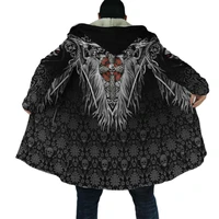 hooded cloak skulls on the cross for men 3d all over printed winter warm x long coat mens unisex flannel outwear dropshipping