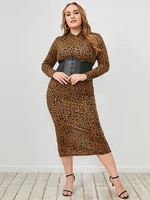 2022 plus size leopard print o neck sexy bodycon long dress women summer dresses female fashion casual long sleeve dress