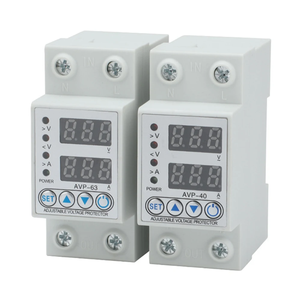 

40A 63A 230V Din Rail Adjustable Over Voltage And Under Voltage Protective Device Protector Relay Over Current Protection Limit