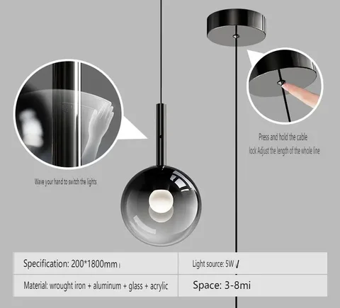 Новые скандинавские матовые черные светодиодные подвесные светильники Высококачественные стеклянные лампы Люстры для столовой Спальня и гостиная Лампа для творческого искусства