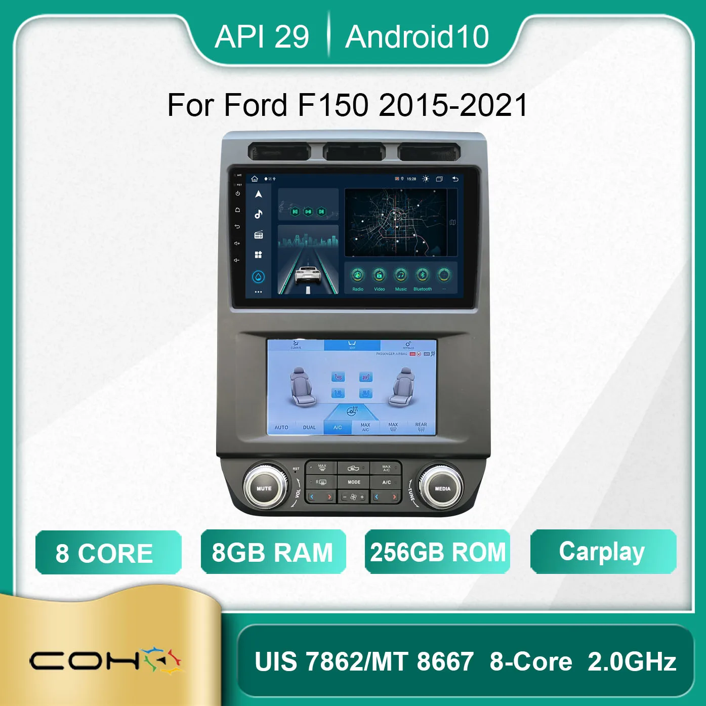 

For Ford F150 2015-2021 9.7 inch car radio Android 10 1280*720 8GB RAM 256GB ROM Car Multimedia Player Android navigation