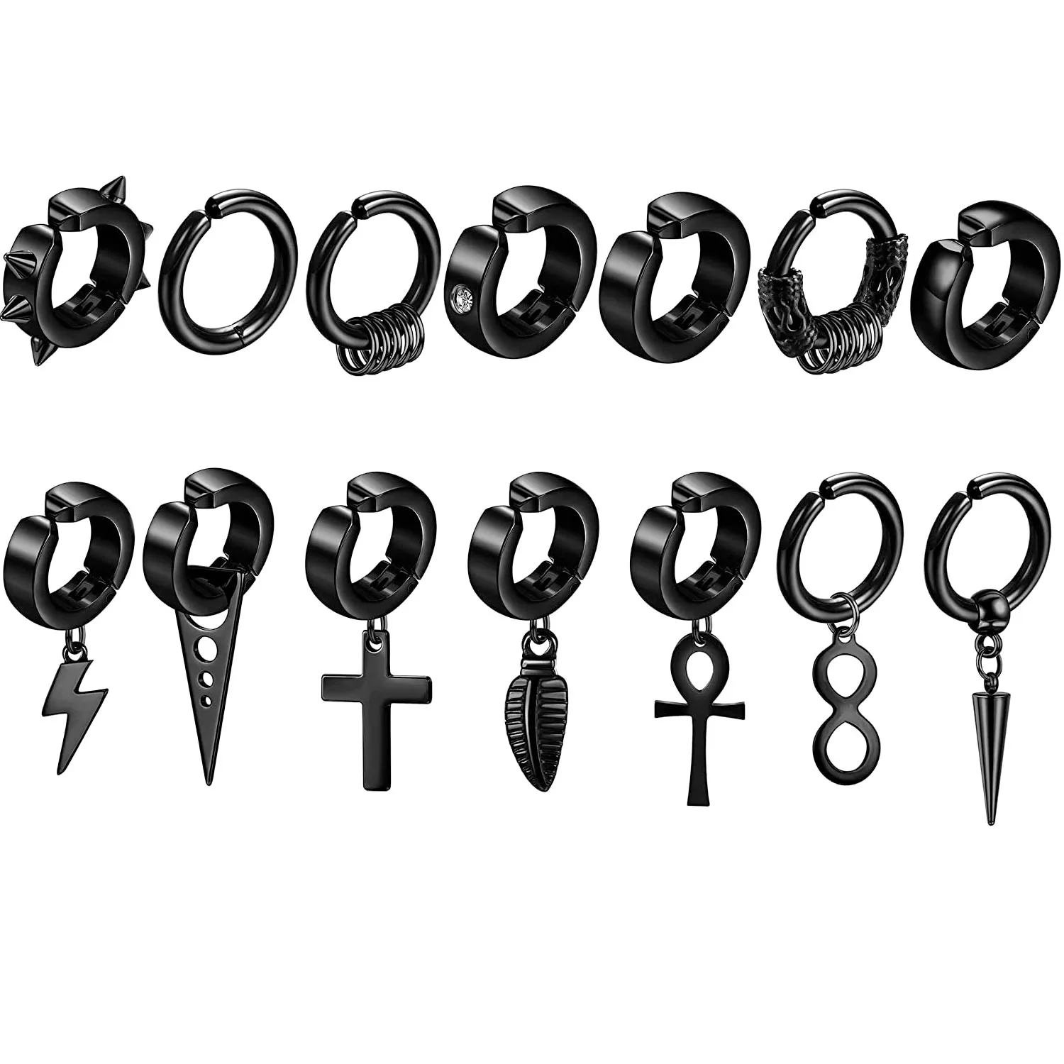 

1 Piece Stainless Steel Men Women Clip On Earrings Vintage Punk Cross Triangle Spike Hoop Huggie Non-Piercing Earrings