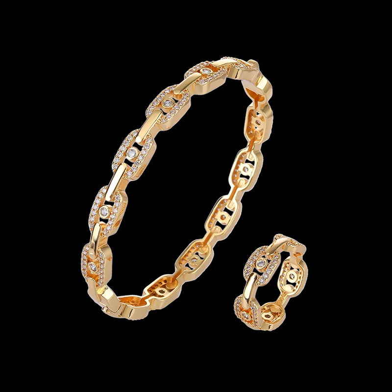 

Простой медный браслет и кольцо Lanruisha для женщин, набор украшений с овальным цирконием внутри, классический популярный аксессуар