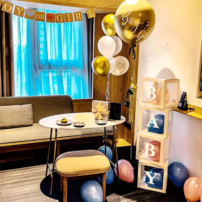 

Baby Name Balloon Box Transparent Letter A-Z Box Custom Girl Boy Baby Shower Wedding Decorations Baby 1st Birthday Party Decor
