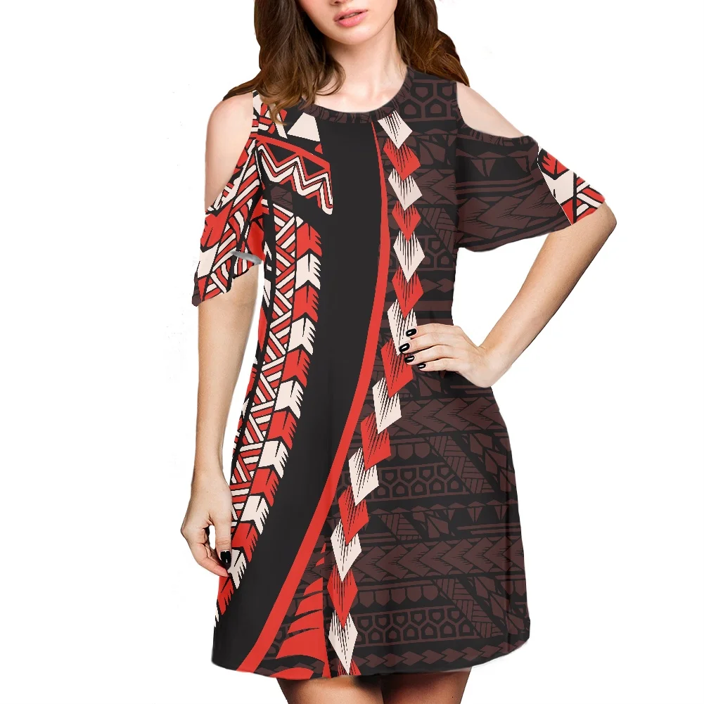 

HYCOOL Cold Shoulder Midi Dress Women Casual Elegant Party Dresses For Women 2022 Polynesian Island Tribal Ethnic Women Clothes