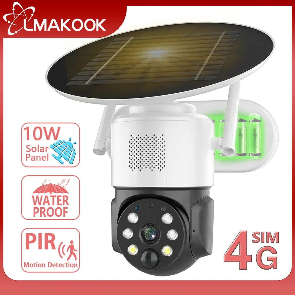 

LMAKOOK 5MP 4G Solar Camera Outdoor PIR Humanoid Detection Battery WIFI PTZ IP Security Camera 30M Full Color Night Vision