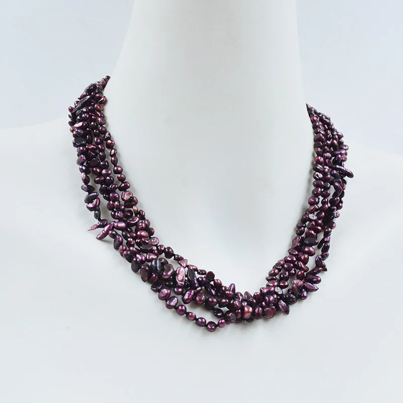 5 нитей из 3 мм винно-Красного Натурального пресноводного жемчуга ожерелье. Самые