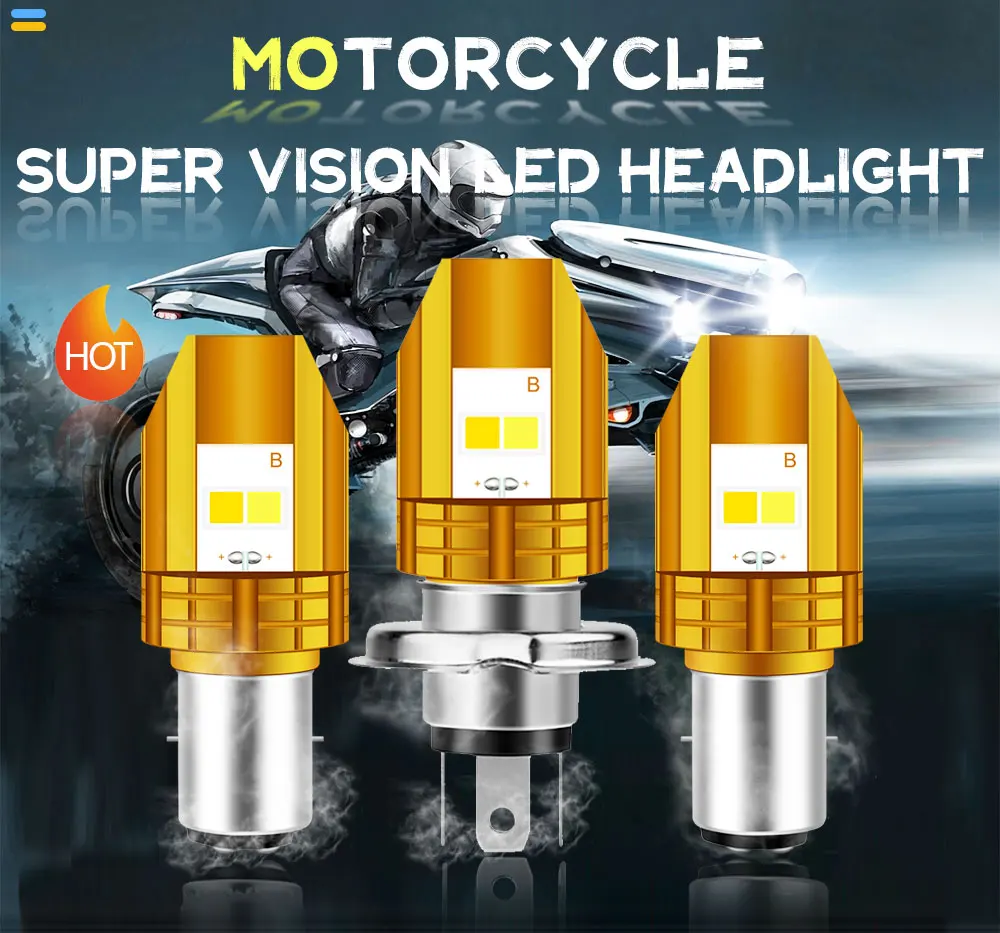 Светодиодные лампы для мотоциклетных фар головного света H4 BA20D COB, лампы для мотоциклетных фар ближнего и дальнего света, противотуманные фары для мотоциклов, белые и желтые, 10 Вт, аксессуары