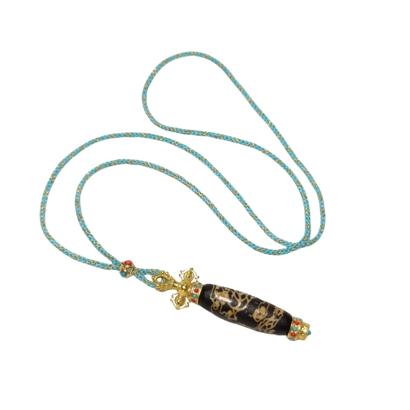 

Тибетский дракон, огненный, предлагающий черный/желтый дракон, тотем, агат, Dzi, медные аксессуары Dharma, подвеска в сборе, подвесное ожерелье