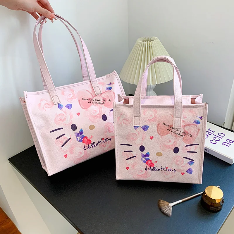 

Sanrio Hello Kitty Shoulder Bag Large Capacity Commuting Portable PU Handbag Leisure Stylish High Value Souvenirs