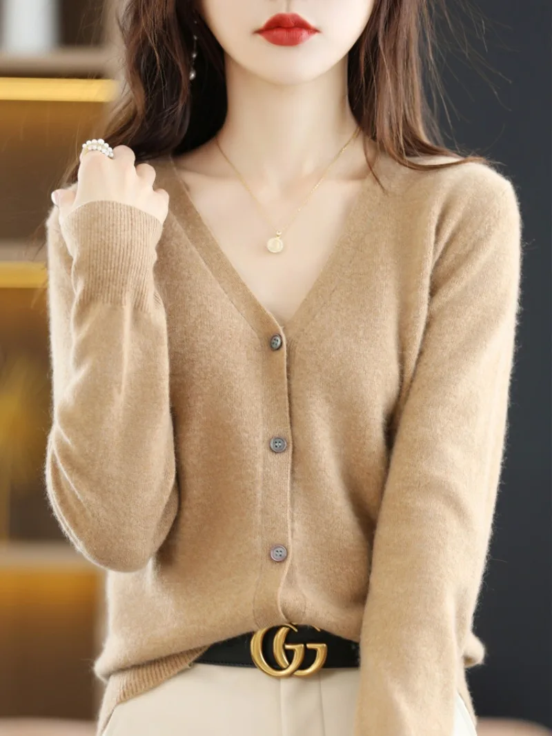 

Women's Wool Knit Cardigan Jacket Loose Sweater Outer Solid Color Button Knit Shirt Pullover French 2023 New Spring