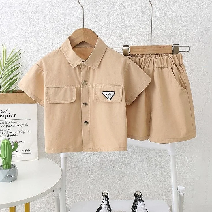 

2023 New Summer Boys' Baby girl infant outfits Short Sleeve Children's Cool Shirt Two Piece Set Fashion boutique kids clothing