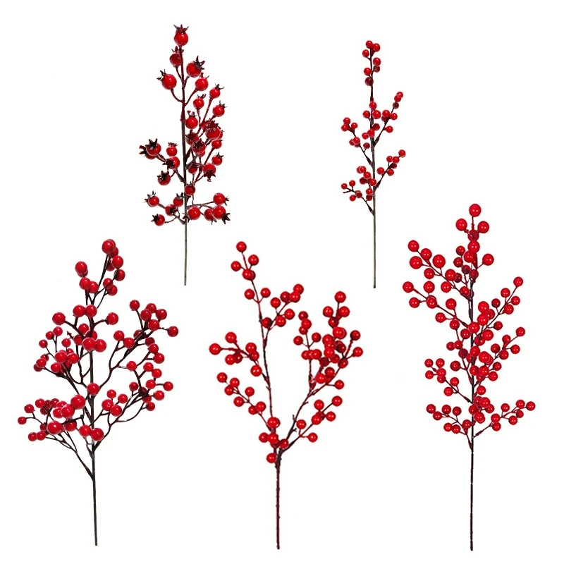 

37cm-54cm Artificial Holly Red Fruit Berry Acacia Beans Home Bedroom Table Decoration Christmas Flower Arrangement Fake Plant