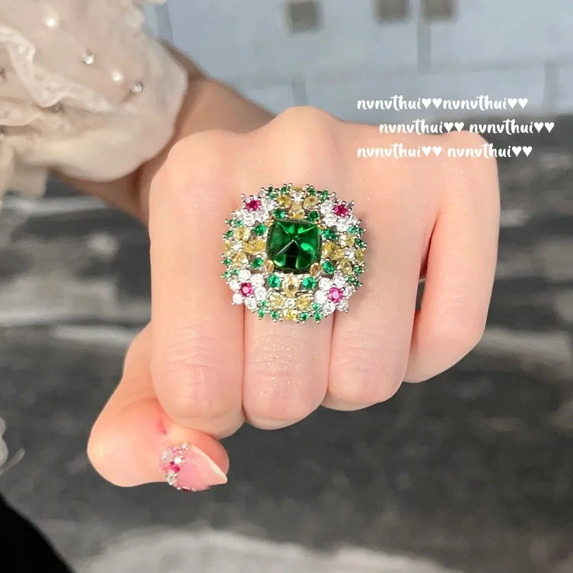 

Secret Garden Dazzling Tourmaline Emerald Sugar Tower Ring 925 Silver Delicate Women‘s Wedding Ring Elegant Banquet Fine Jewelry
