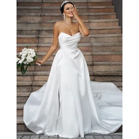 satin wedding dress white sweetheart sleeveless 3 layers modern wedding gowns a line backless slit elegant bridal dresses 2022