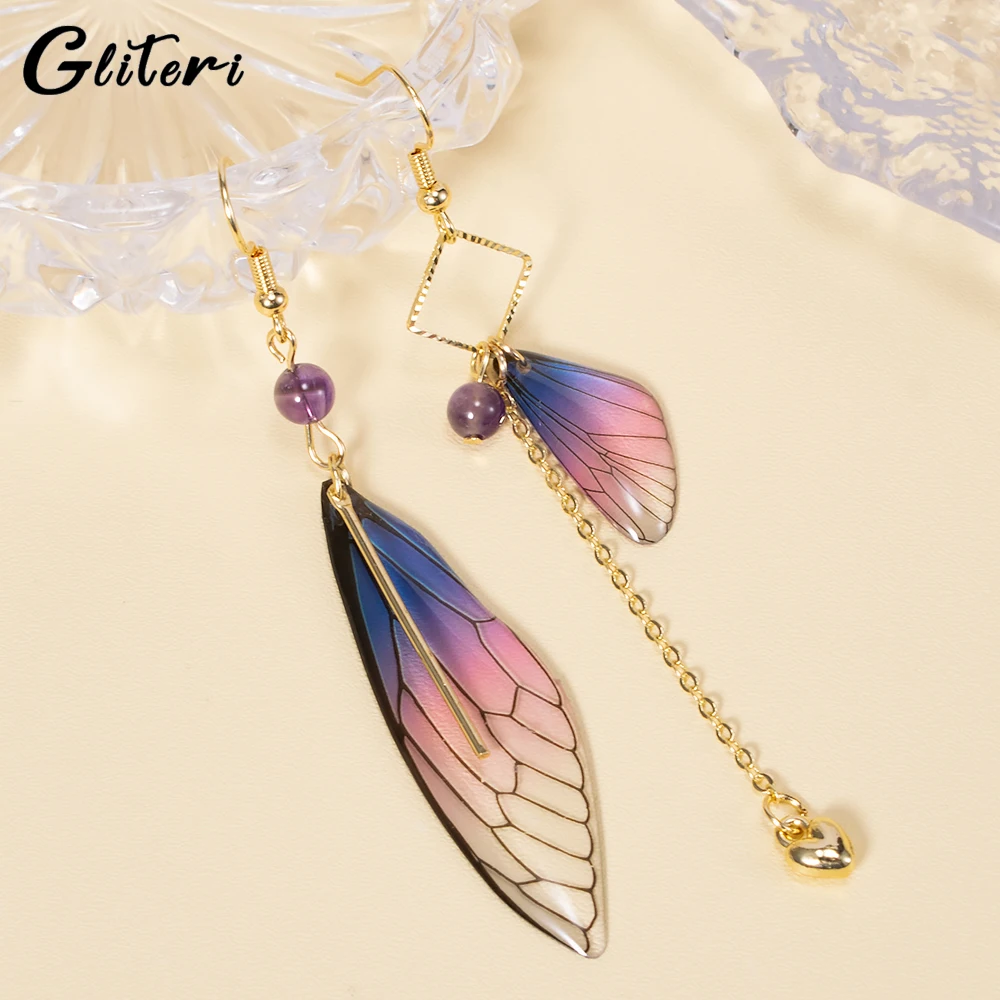 GEITERI 1 Pair Asymmetrical Butterfly Wings Earrings For Women Girls Geometric Tassels Heart Drop Earring Wedding Jewelry Party
