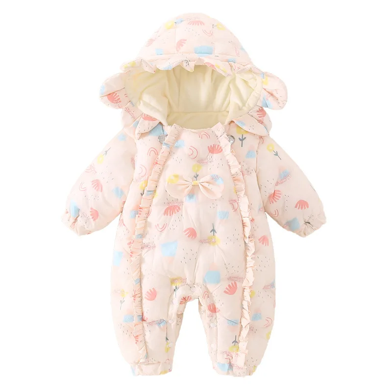 Baby fleece jumpsuit autumn and winter female baby go out in winter romper romper winter clothes newborn outing clothes