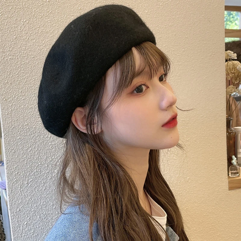 

Wool Women's Fashion Hat Plush Knitted Wind Shield Ear Guard Solid Color Atmosphere Simple Autumn and Winter Warm Hat