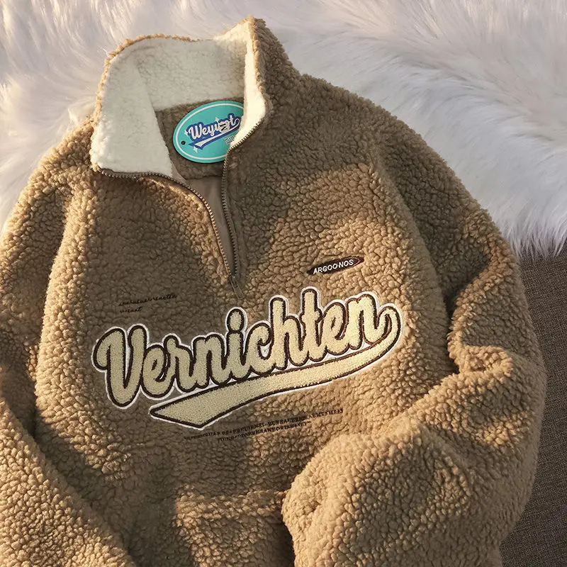 Women Vintage Long Sleeve Zip Up Hoodies Oversized Harajuku Embroidery Fleece Sweatshirt Top Autumn Winter Pullover Clothes Lady