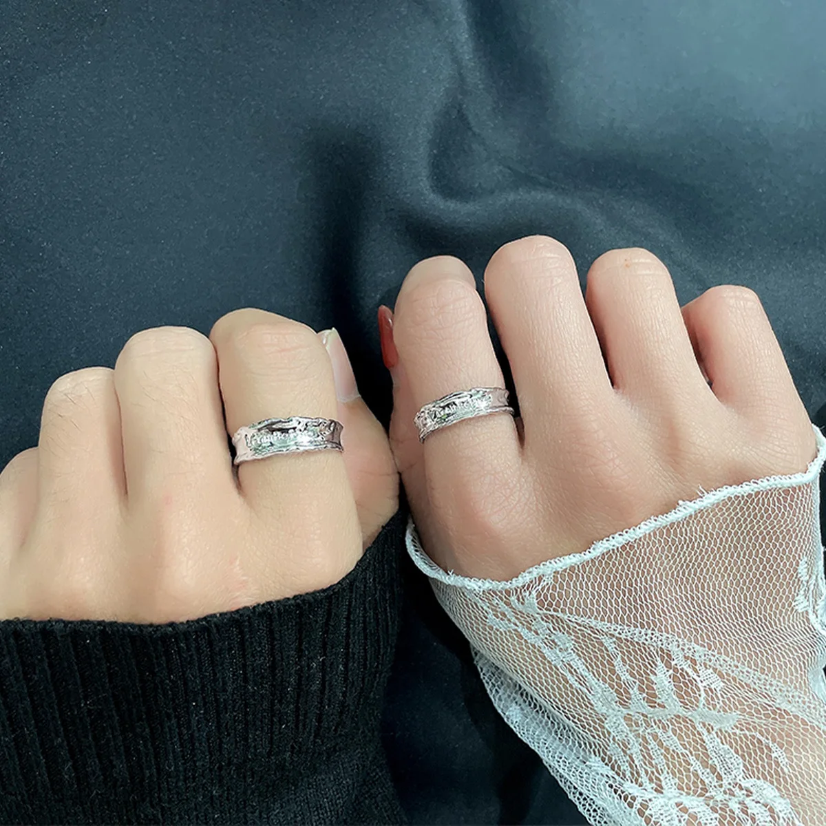 

VENTFILLE 925 Stamp Silver Color Texture Ring Adjustable Irregular Lover Jewellery Women Girl Birthday Gift Dropshipping