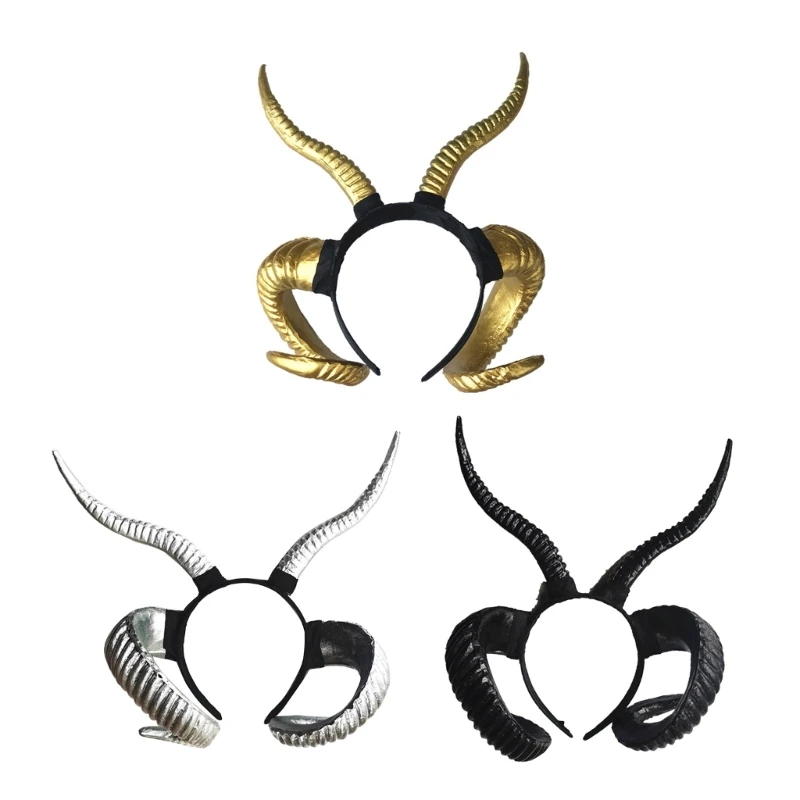 

Halloween Headband Gothic Goat Horn Party Hairband Stage Performances Headwear