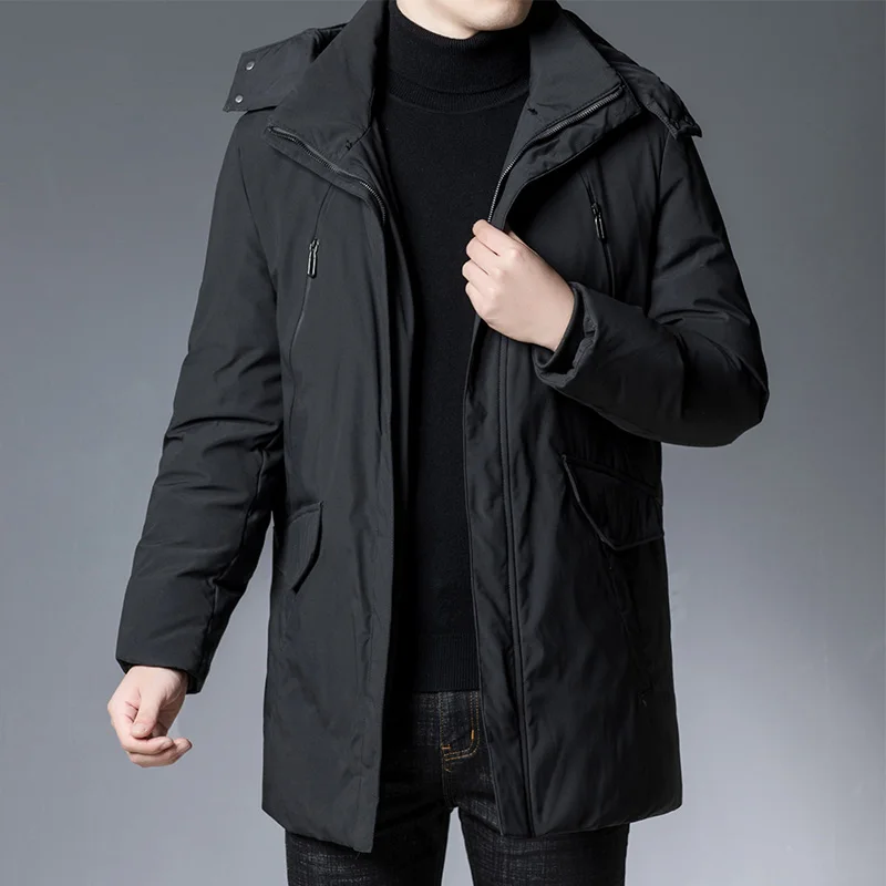 2022 Winter Men Black Khaki Puffer Hooded Overcoats Thick Thermal Hood Detachable Design Puff Bacic Coats Male Warm Outerwear