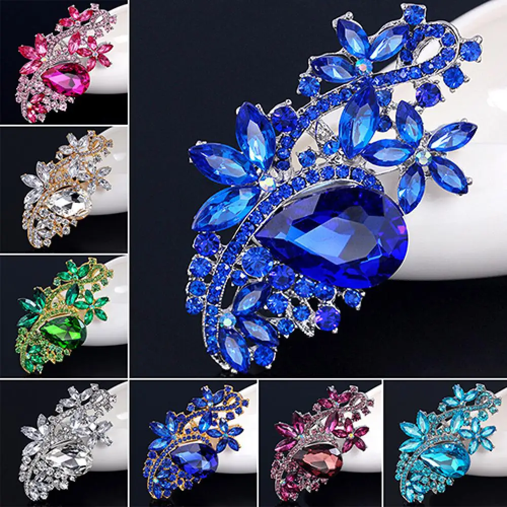 

Dropshipping!!Waterdrop Flower Brooch Pin Rhinestone Crystal Brooches Bouquet Wedding Jewelry