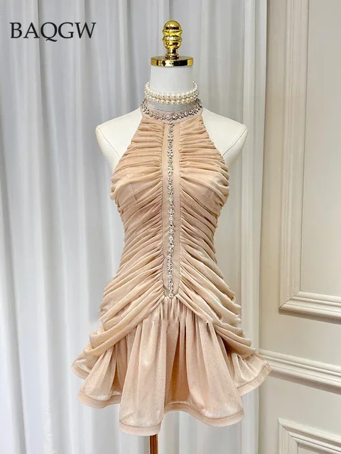 Дизайнерская новая версия летних платьев с блестящими стразами Мини-платье без