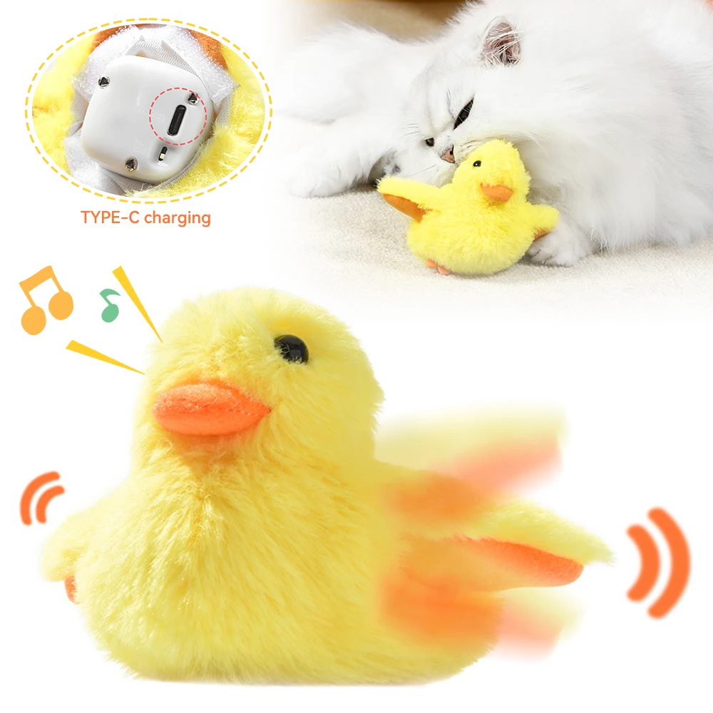 

Electric Duck Cat Toys Interactive Flapping Duck Bird Washable Cat Plush Toys with Vibration Sensor Rechargeable
