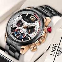 lige top brand luxury men watch stainless steel military quartz watch for men fashion waterproof chronograph date man wristwatch