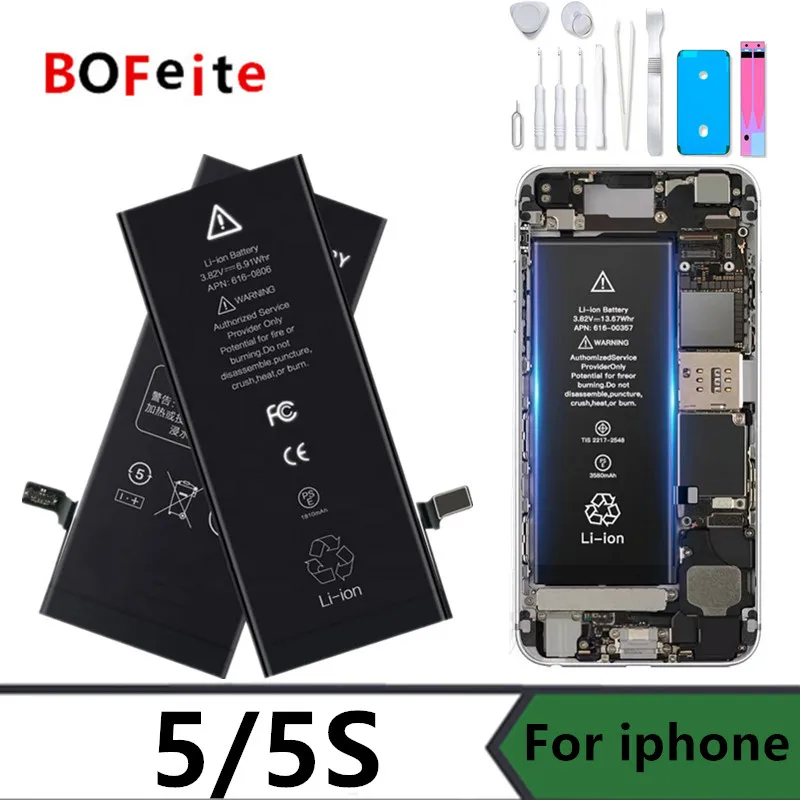 BoFeite Phone Battery For iPhone 5 5S Replacement Bateria For Apple Mobile Phone Bateria 100% brand new 0 Cycle