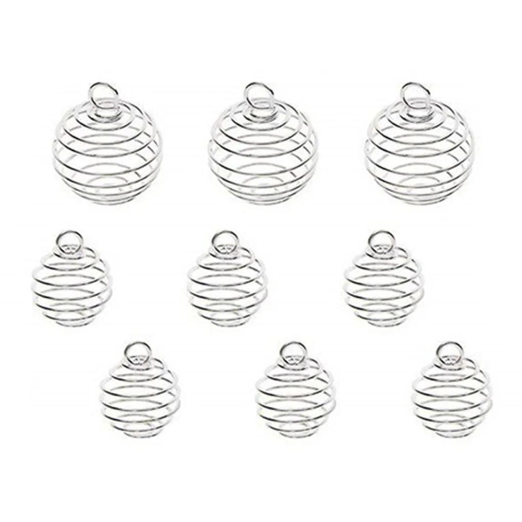 

30 Pieces Spiral Bead Cages Earring Keychain Decorative Crystal Ball Holder Multiple Sizes DIY Supplies Presents