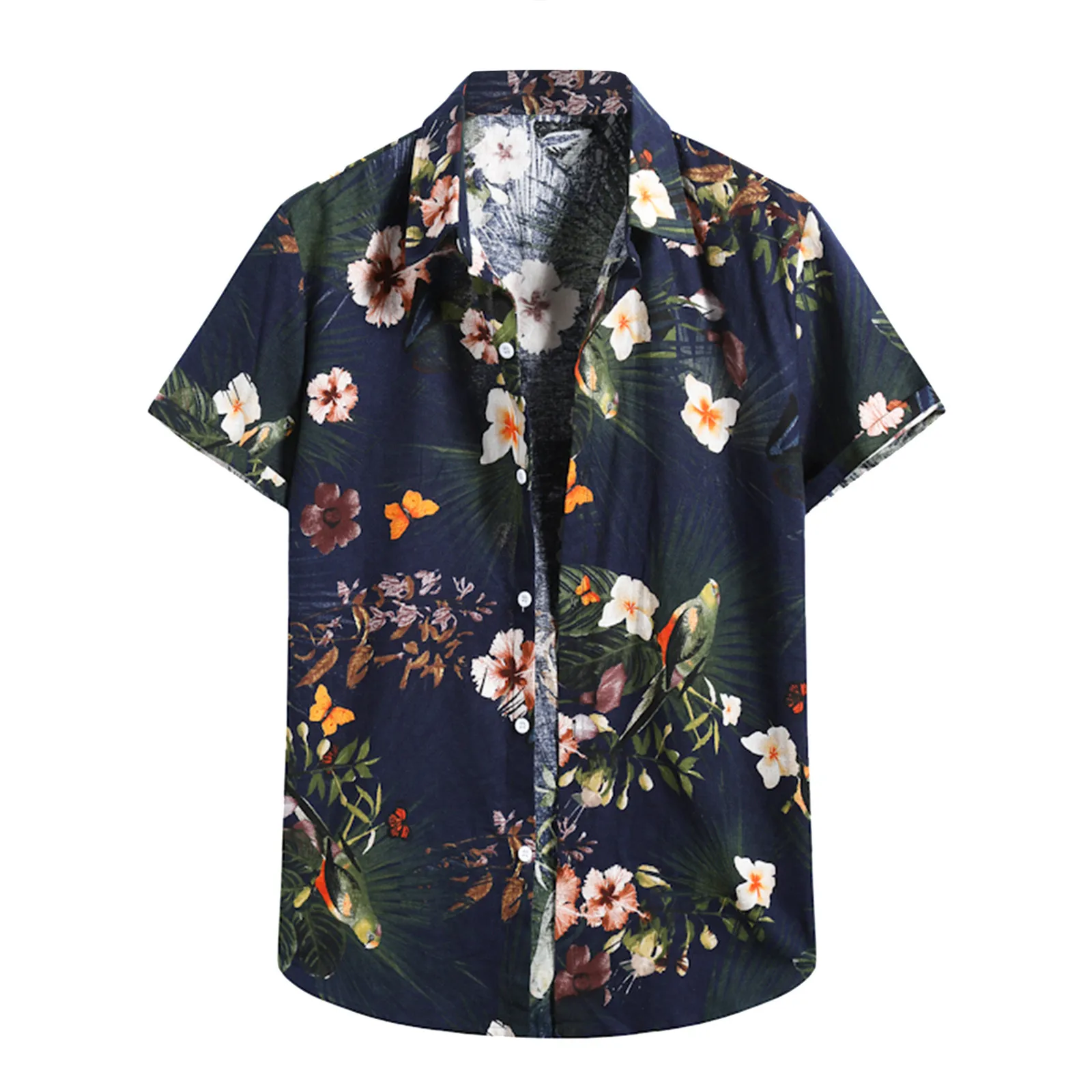 

Christmas Shirt Men Dressy Flower Men's Casual Shirt Sleeve Short Print Shirt Turn-Down Collar Hawaiian Men One X Button Crotch