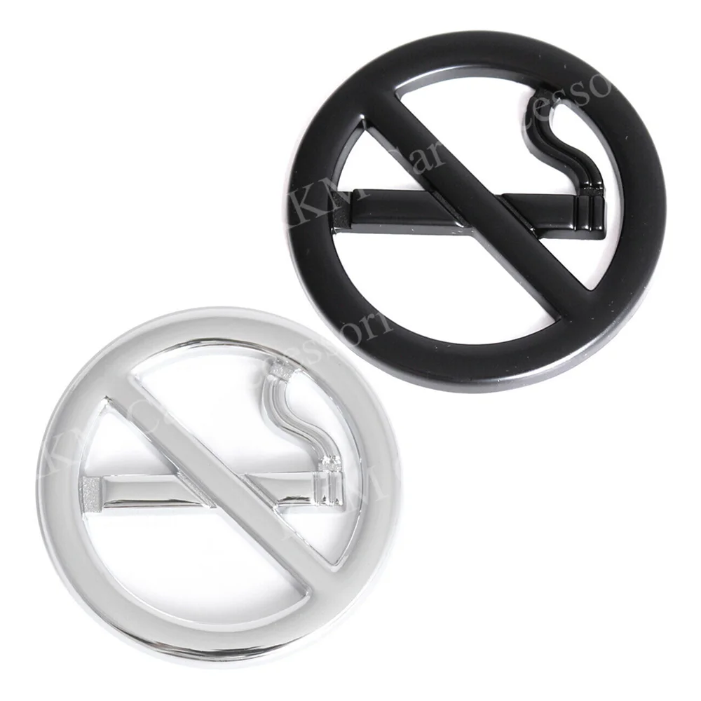 1pc Metal Chrome / Black No Smoking Sign Logo for Car Sticker Emblem Side Window Safety Warning Badge