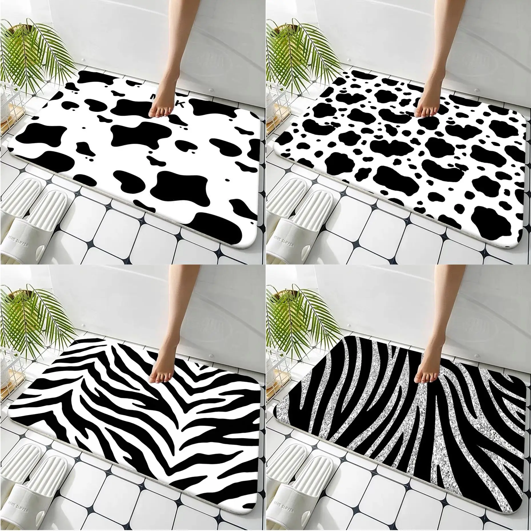 

Black and white Dalmatian Cow zebra texture Floor Mat Bathroom Decor Carpet Non-Slip For Living Room Kitchen welcome Doormat