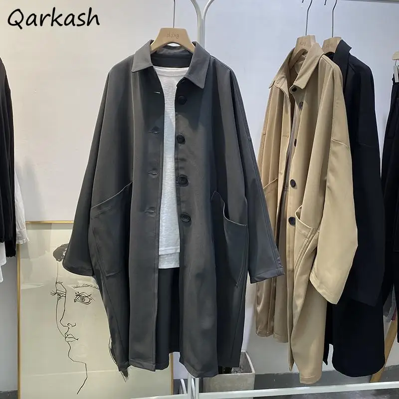 

Trench Women Fashion Korean Style Casual Solid Single Breasted Loose Turn-down Collar Temperament Windbreaker Outwear Hot Sale