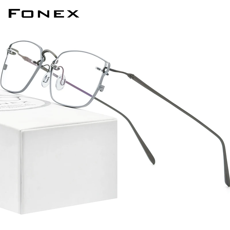 FONEX Pure Titanium Eyeglasses Frame Men 2022 New Retro Vintage Square Prescription Glasses Myopia Optical Eyewear F98641