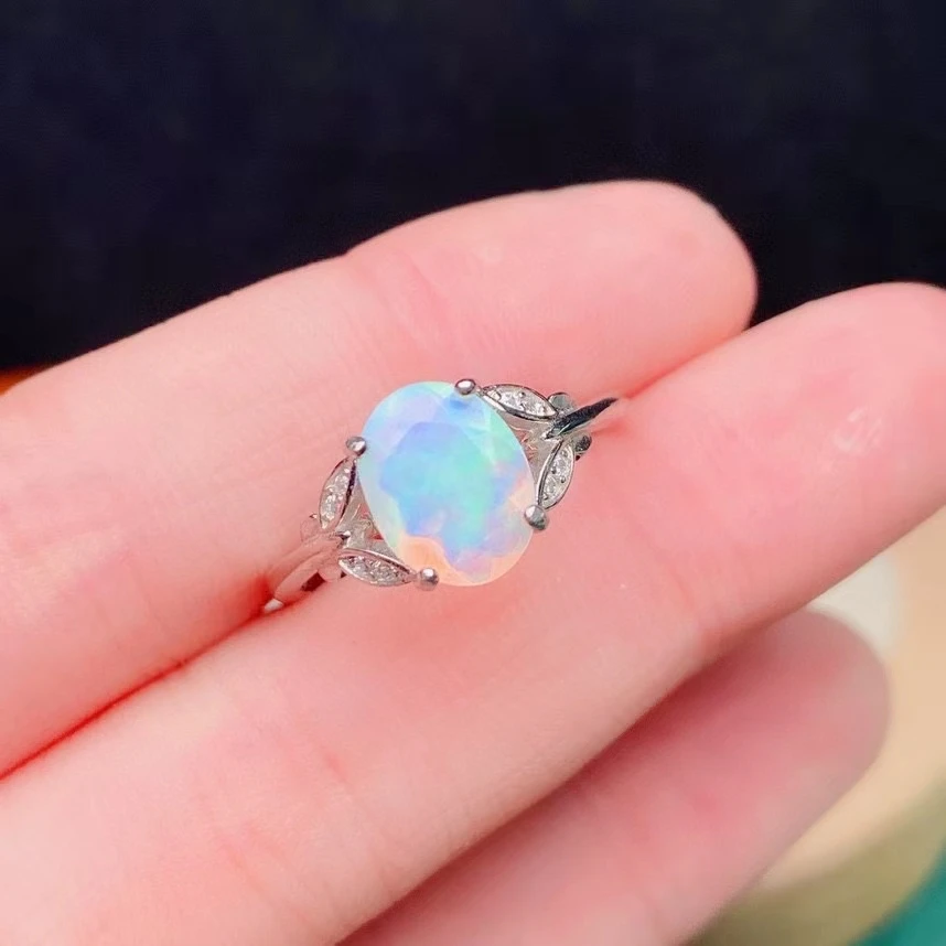 

CoLifeLove 7mm*9mm 100% Natural Opal Ring for Party Faceted White Opal Silver Ring Fashion 925 Silver Gemstone Jewelry