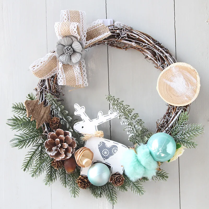 

Round Wicker Door Wreath Garland for Wedding Christmas Artificial Flower Rattan Hoop Hanging Wreath Home Window Wall Decorations